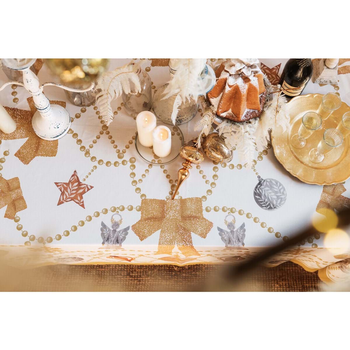 Tovaglia natalizia in cotone - 160x300 cm - Collezione Kaleidoscope 2023 - Blanc Mariclo