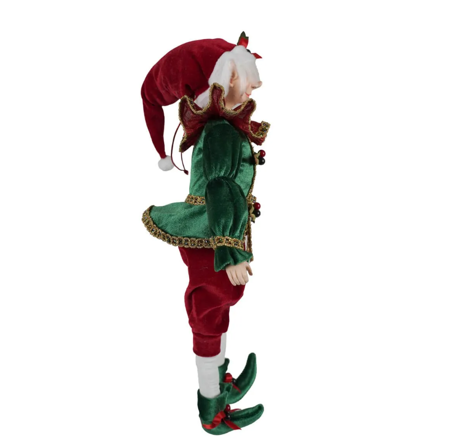 Elfo natalizio giacca verde e pantaloni bordeaux in velluto - H.40 cm - Stile'
