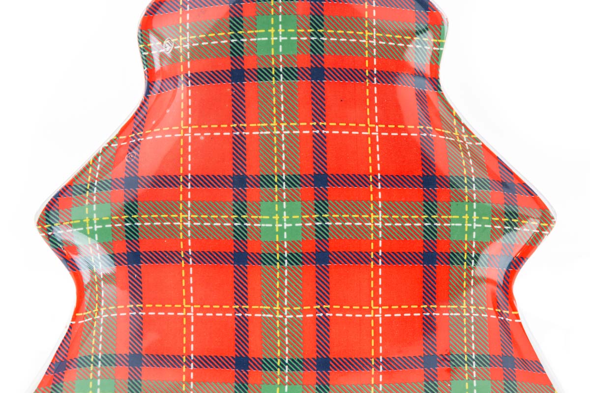 Vassoio albero di natale in ceramica decoro tartan - 20x24 cm
