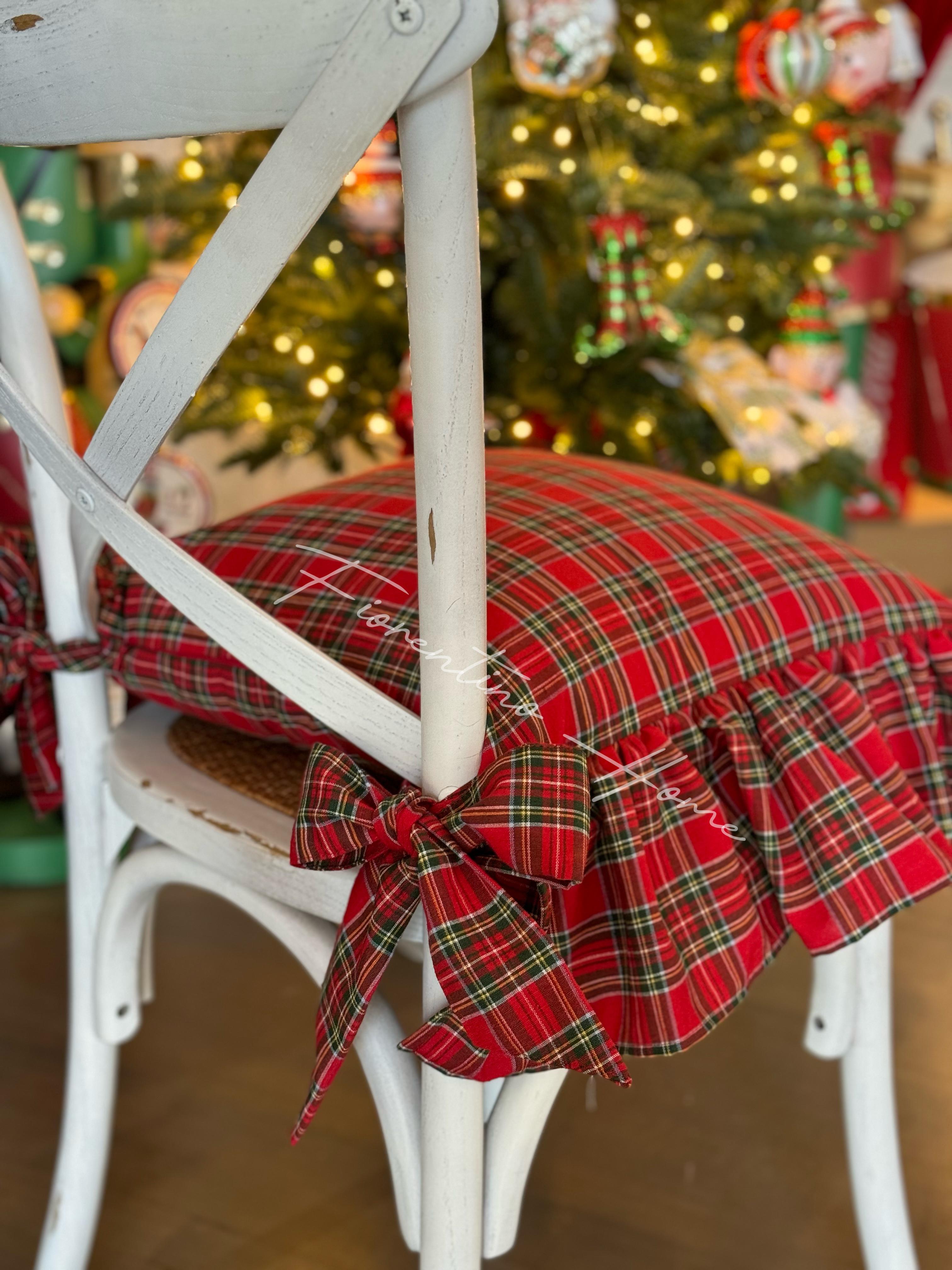 Cuscino da sedia sartoriale in cotone tartan con balza - 45x45 cm - Fiorentino Home