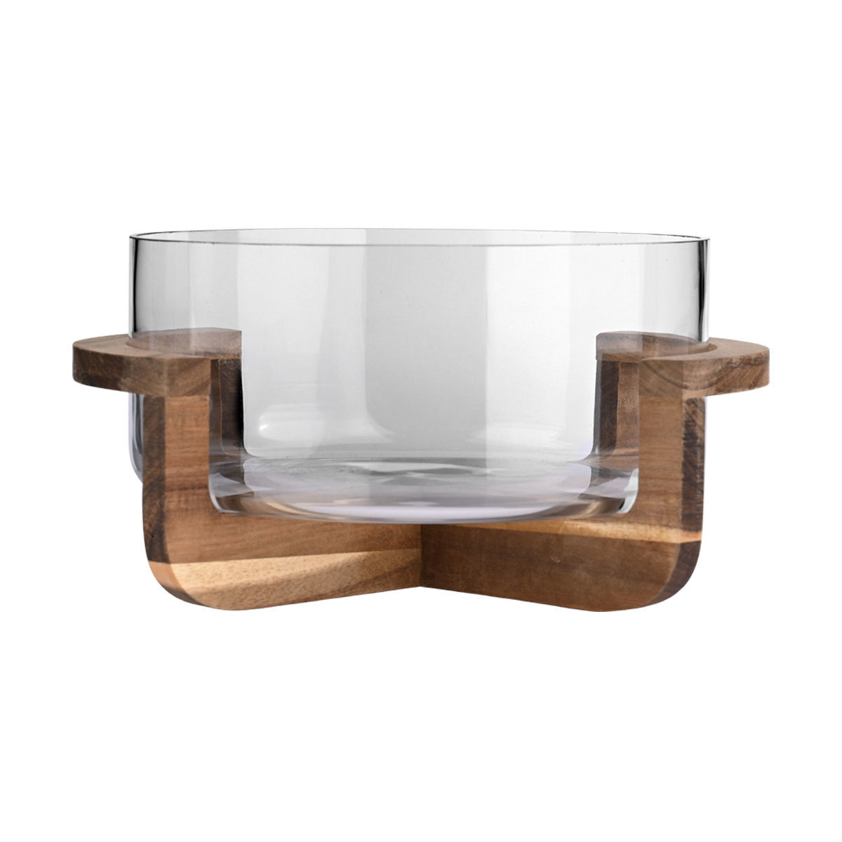Insalatiera in vetro con base in legno - 30 cm - Estia