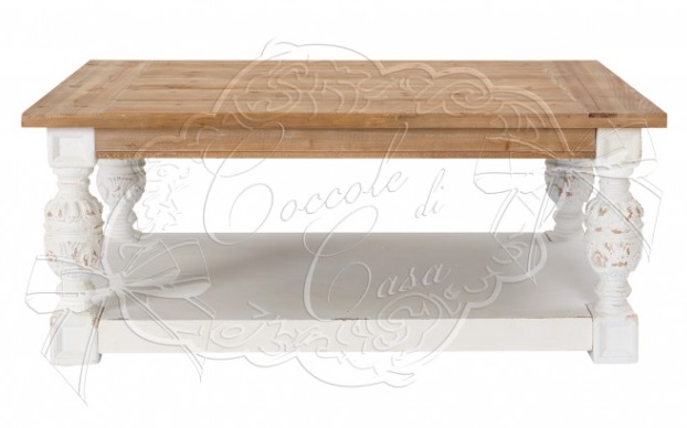 Tavolino in legno di abete con top naturale Meredith - 120x70x50 cm - Coccole di casa
