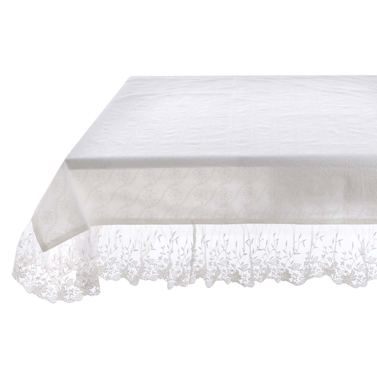 Tovaglia in cotone con gale in merletto - Collezione DENTELLE - 140x140 cm - Blanc Mariclo