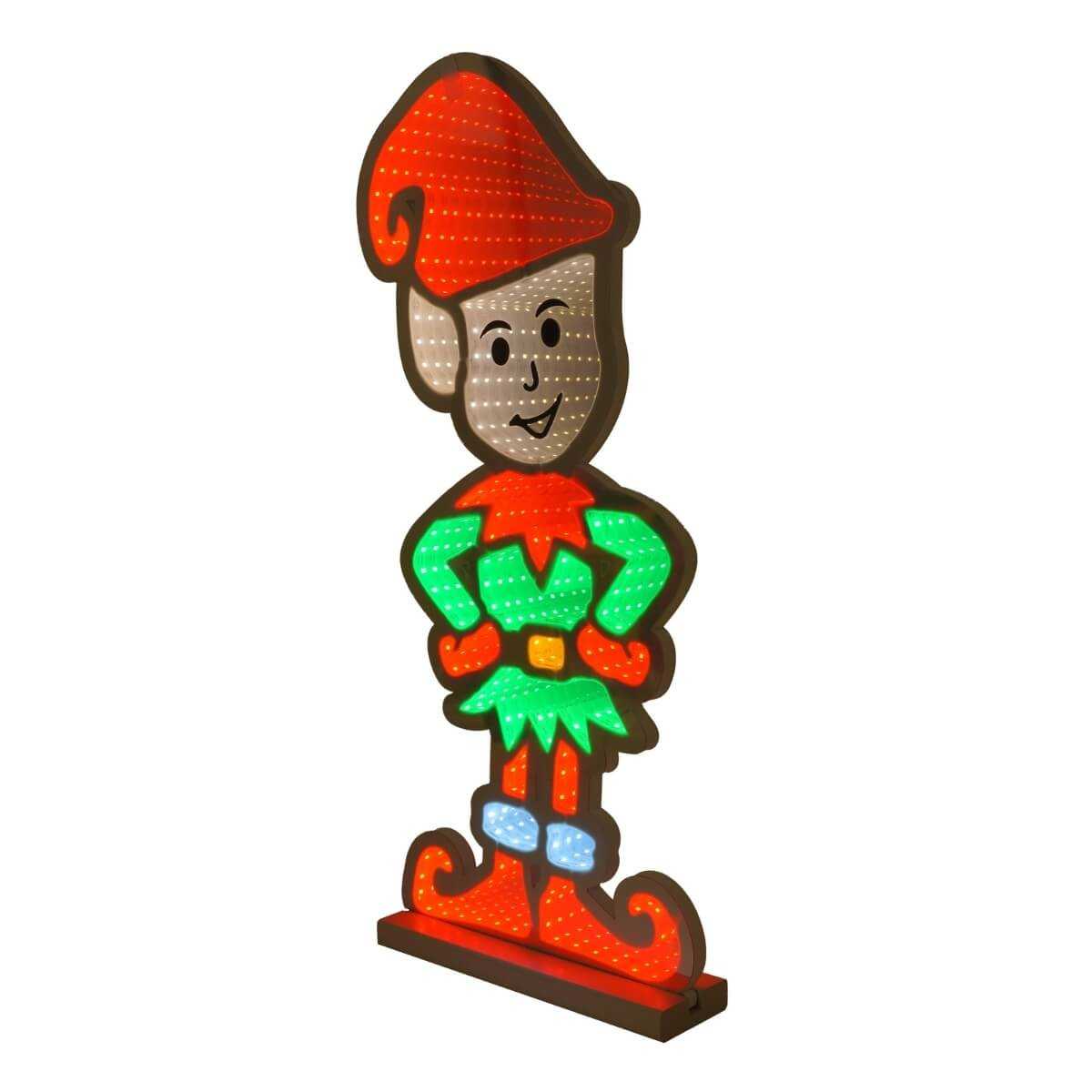 Elfo luminoso con base di legno e alluminio da esterno - H.60 cm