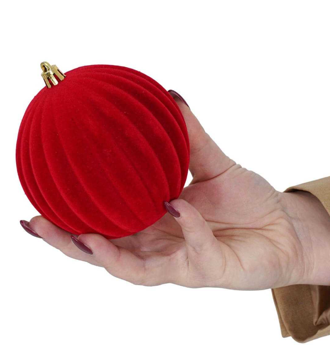 Confezione 4 palle vortice in plastica e velluto rosso - diam.10 cm - Stile'