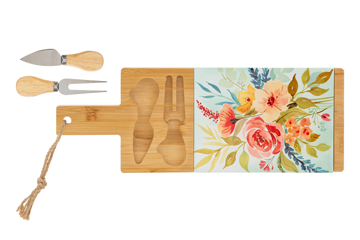 Set 3 pz tagliere legno con posate per formaggio - 15x41 cm - Le Stelle