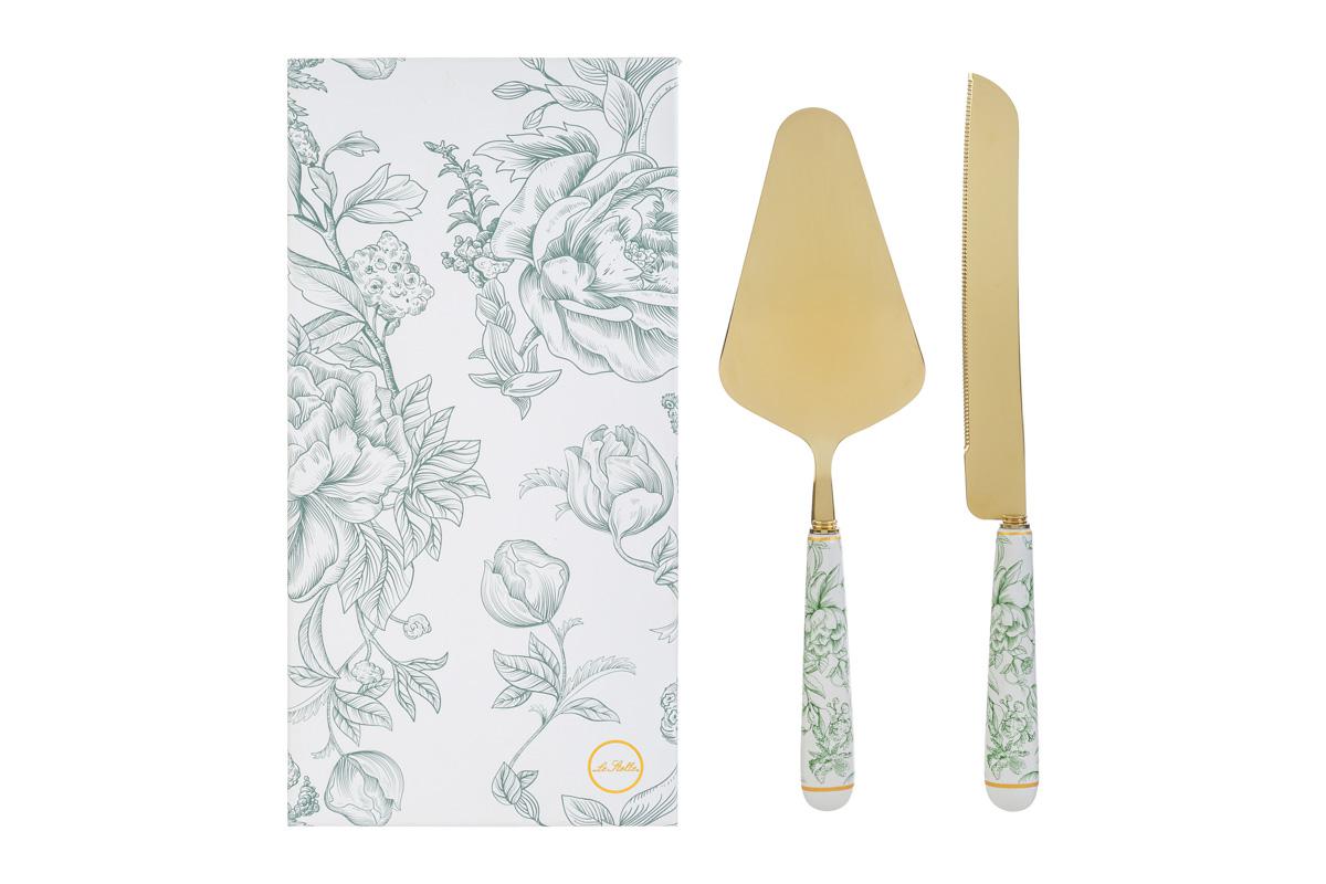 Set 2 pz taglia torta con manico decorato celeste/verde - 28 cm - Le Stelle