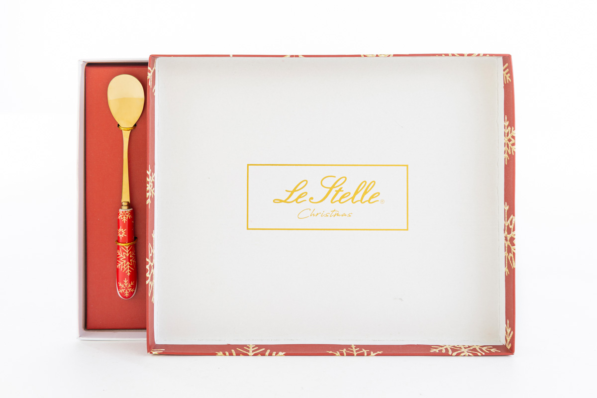 Set 6 cucchiaini da dolce con manico natalizio rosso - 15 cm