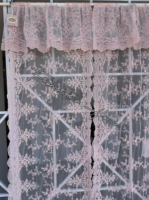 Vetrage in pizzo Rococò rosa - 60x200 cm - Charme Home Textile