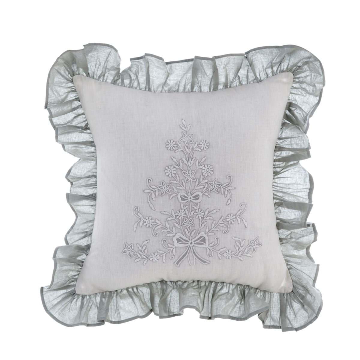 Cuscino in lino e cotone ricamato - coll.Dentelle - 45x45 cm - Blanc Mariclo