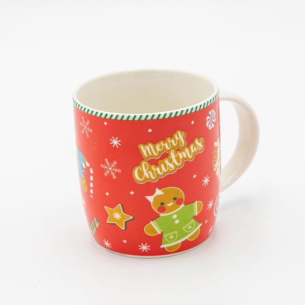 Tazza da latte natalizia rossa c/gingerbread in ceramica - 350 ML - E.L.