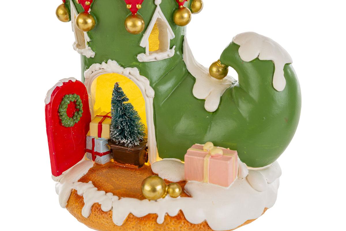 Scarpone natalizio in resina c/led - 2 colori - H.17x14.5 cm - Le Stelle