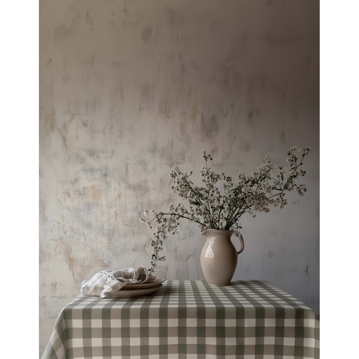Tovaglia con gala in cotone a quadretti verde - Coll. Bolgheri - 170x300 cm - Blanc Mariclo