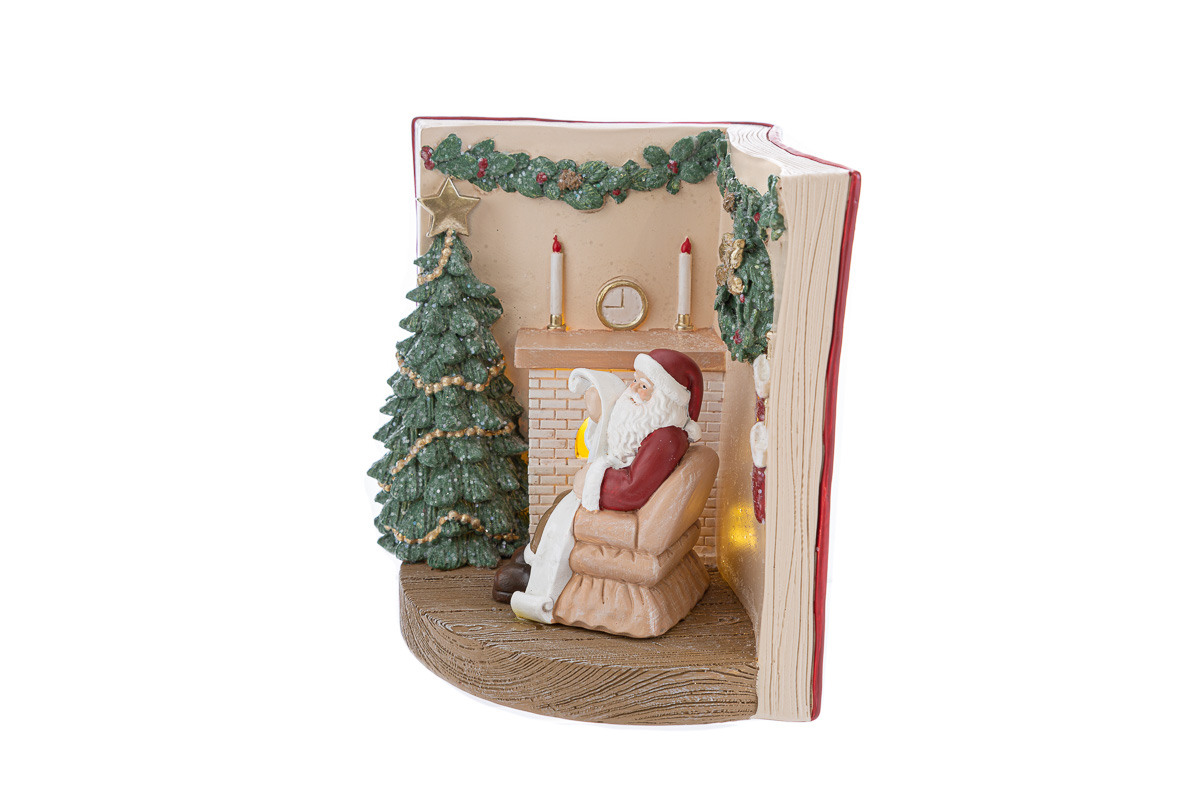 Libro babbo natale in resina con led - H.15 cm