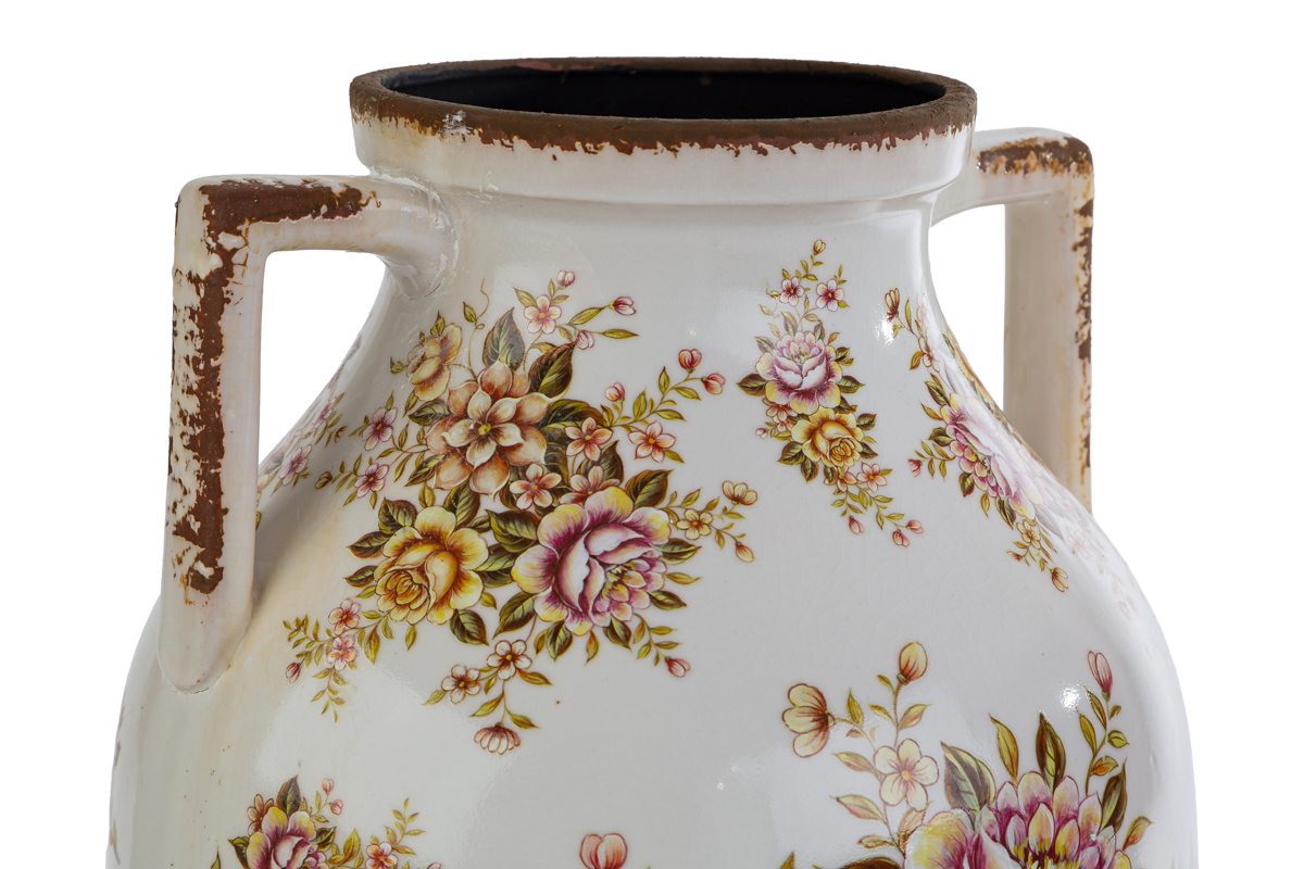 Vaso anfora in ceramica con motivo floreale - H.45x26 cm - Le Stelle