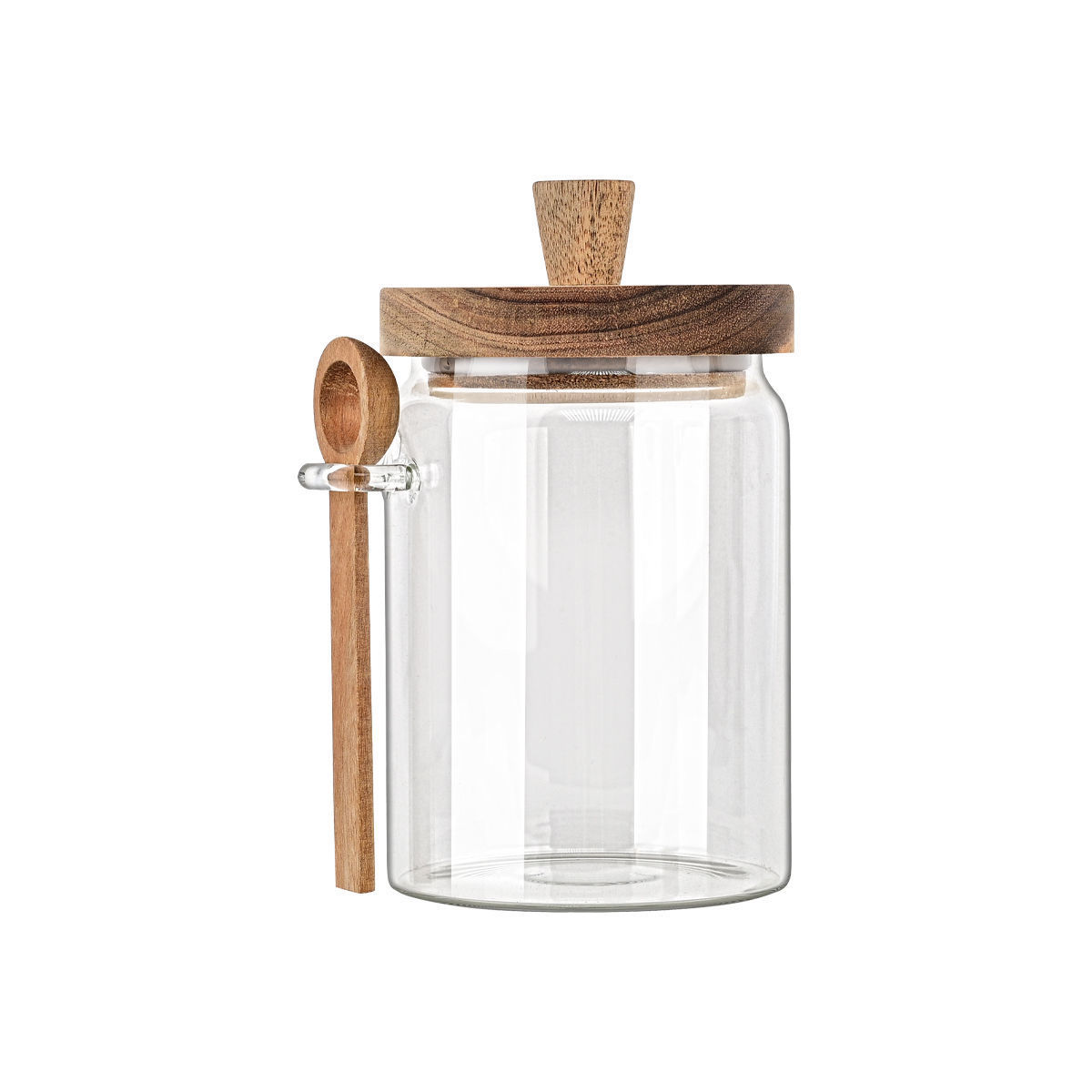 Barattolo ermetico in vetro con tappo in legno e cucchiaino - 12x17 cm - Estia