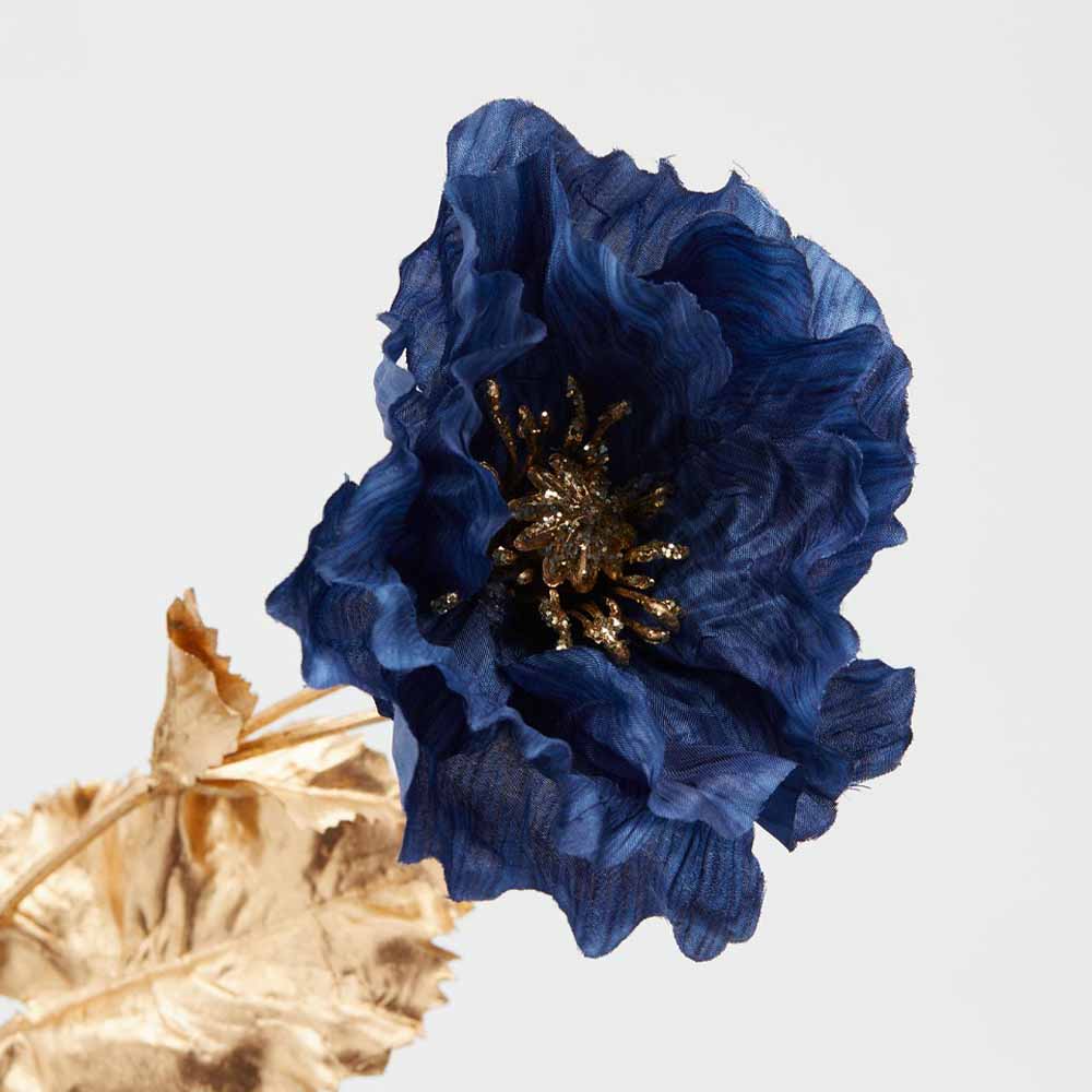 Fiore artificiale a stelo papavero blu e oro - H.64 cm - EDG