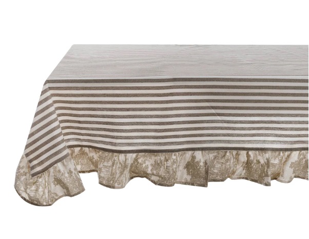 Tovaglia in cotone con gale beige a righe - 160x200 cm - Blanc Mariclo