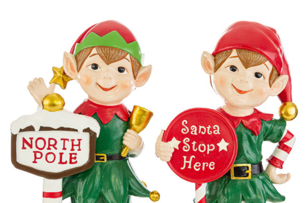 Elfo in resina con cartello natalizio - 2 varianti - H.31.5 cm