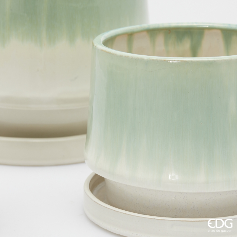 Vaso trapezio in ceramica con piatto - H.16 cm - EDG