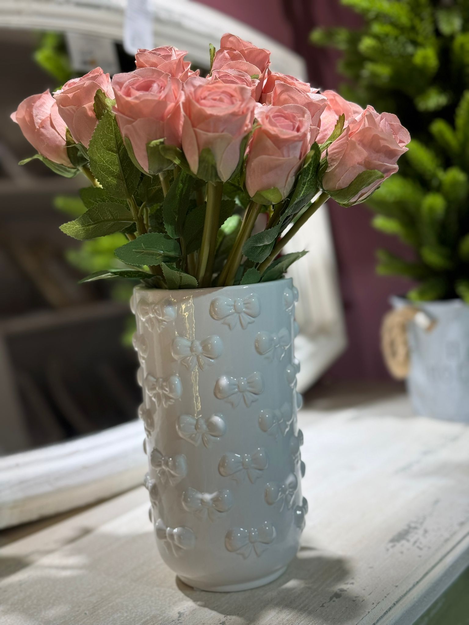 Vaso in ceramica con fiocchi Linea Ribbon - rosa/bianco - H20x11 cm - L'arte di nacchi