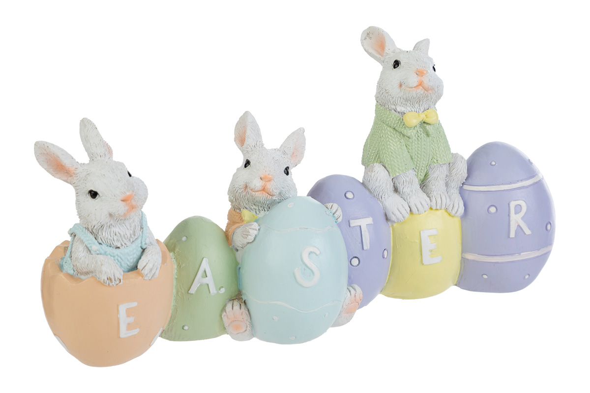 Scritta Easter in resina con coniglietti - H.12x24.5 cm - Le Stelle