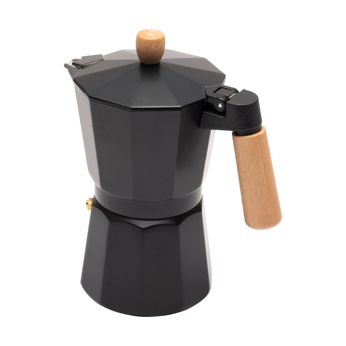 Caffettiera Moka in alluminio nero e rovere - 150 ml - Estia