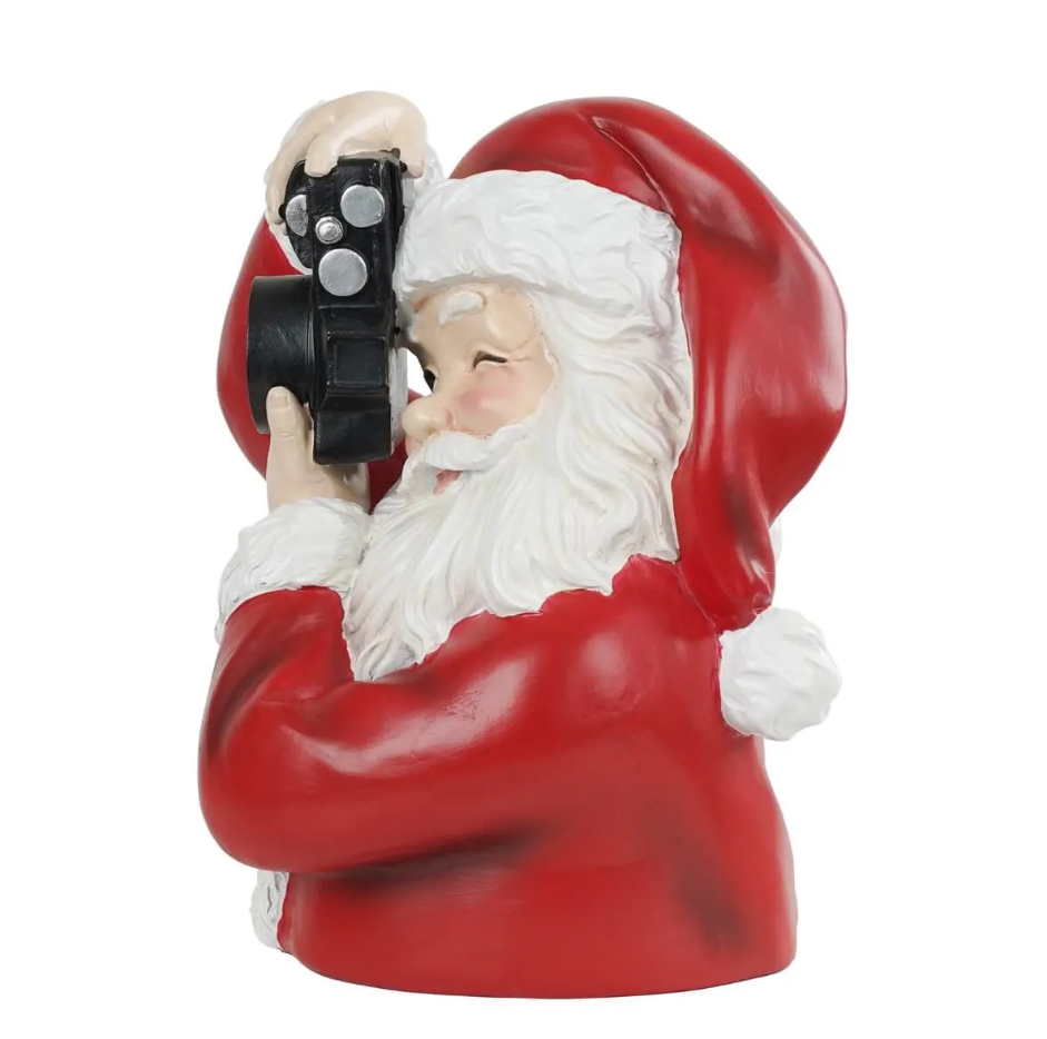 Busto babbo natale c/macchina fotografica in resina - H.22x21 cm - Stile'