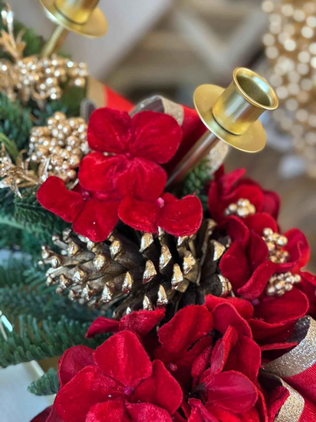 NATALE 2025 - Tralcio artificiale con portacandela in ferro e applicazioni natalizie - H.25x80 cm - Fiori di Lena