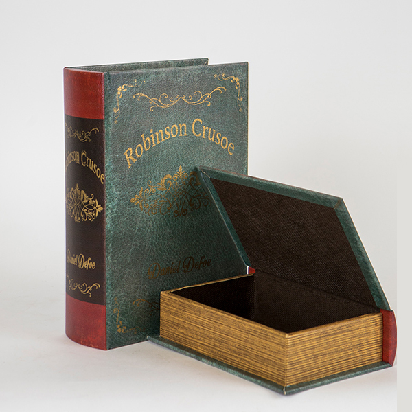 Set 2 scatole libro Robinson Crusoe in legno e finta pelle - 19x7x27 cm - Eurolamp