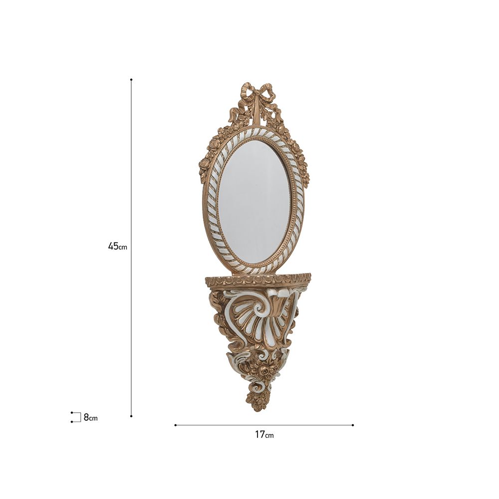 Specchio con mensolina in resina oro e bianco - 17x8x45 cm - Fiorentino Home