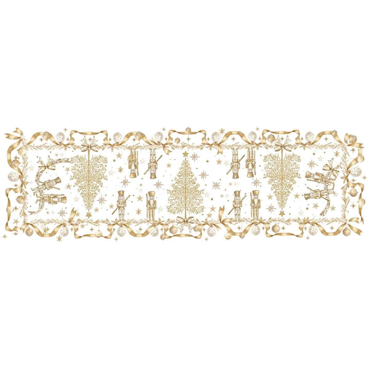 Runner natalizio in cotone con schiaccianoci oro - Coll. Magia d'oro -  50x160 cm - Blanc Mariclo