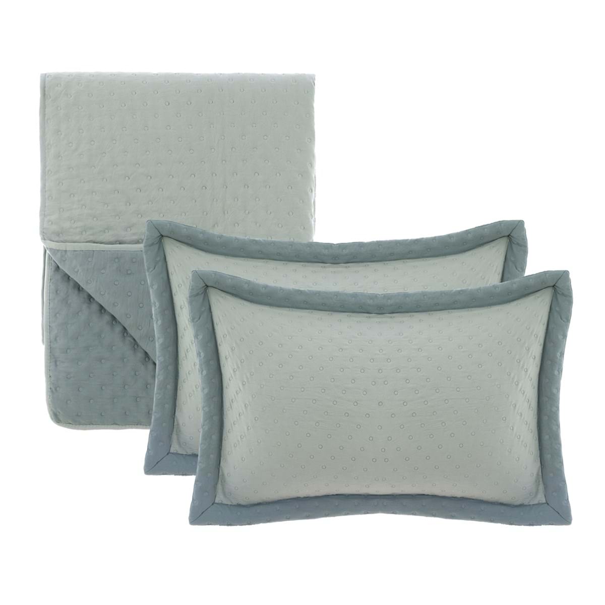 Trapuntino piazza e mezza bicolore verde chiaro/verde scuro con 2 copriguanciali