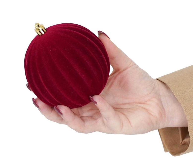 Confezione 4 palle vortice in plastica e velluto bordeaux - diam.10 cm - Stile'