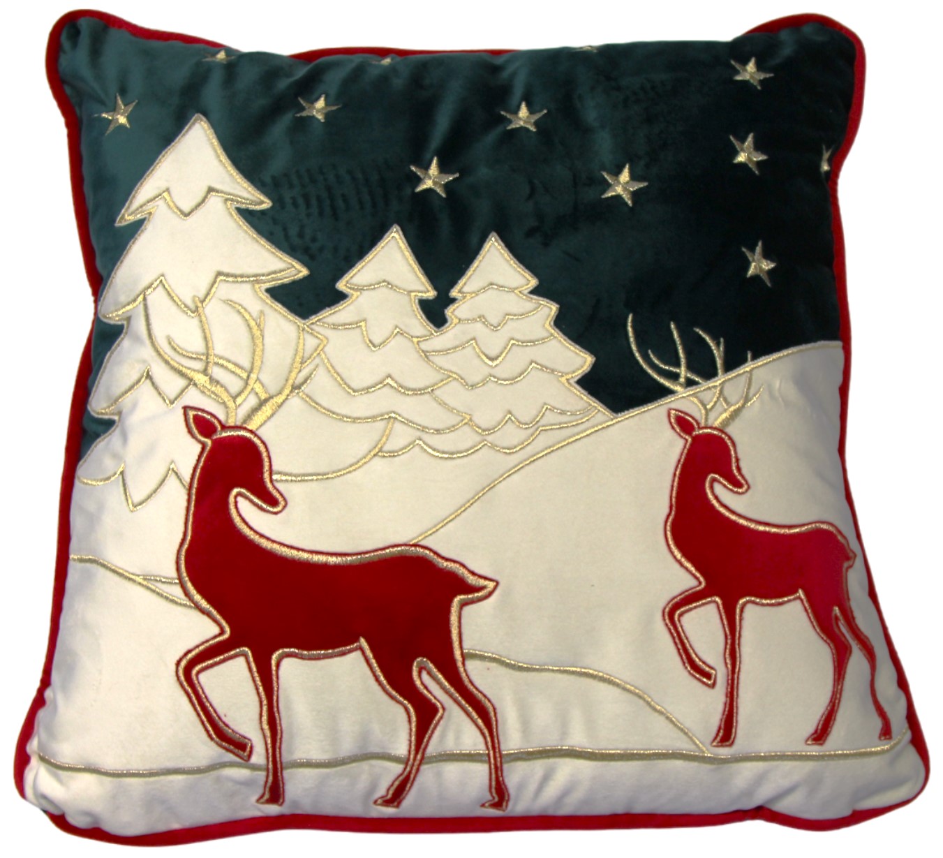 Cuscino in velluto con ricamo renna e paesaggio -45x45 cm -  3 varianti - Fiorentino Home