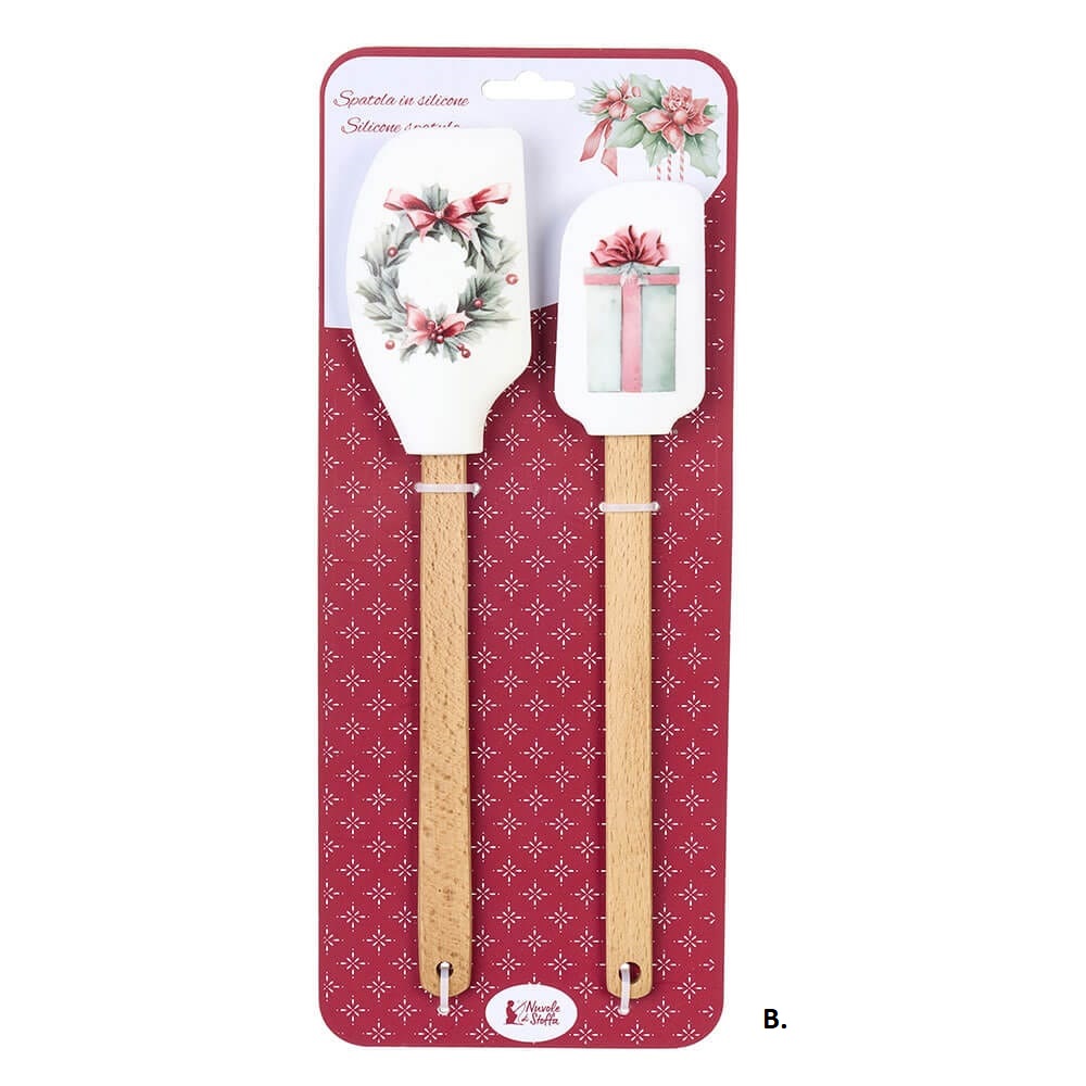 Set 2 spatole in silicone c/manico in legno Storia di Natale - 2 ass - Nuvole di Stoffa
