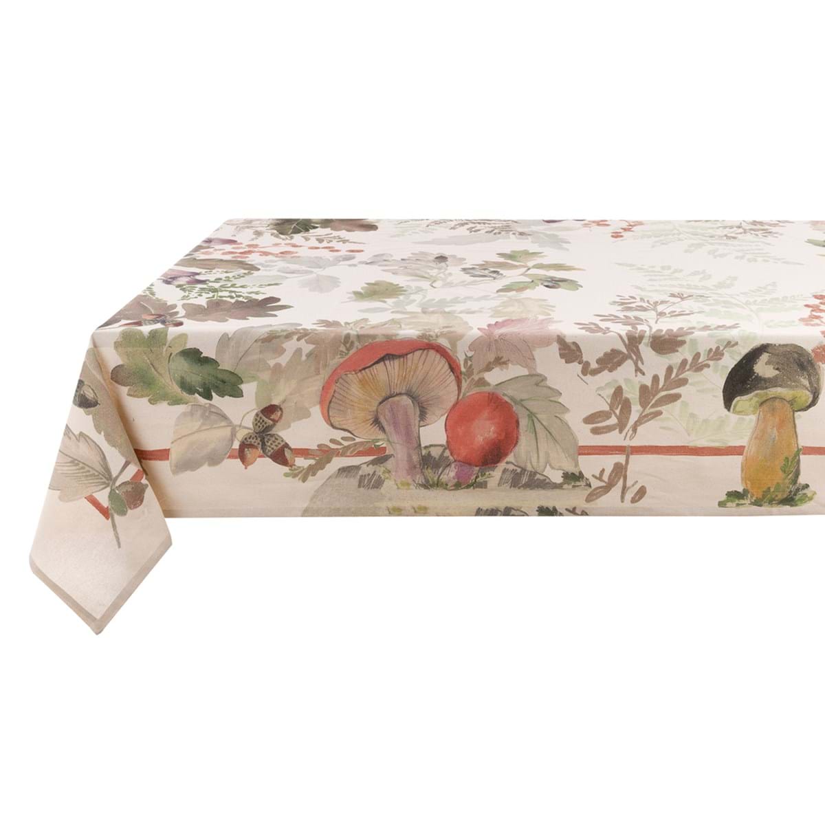 Tovaglia in cotone con stampa autunnale - Collezione Foret Enchantee - 160x160 cm - Blanc Mariclo