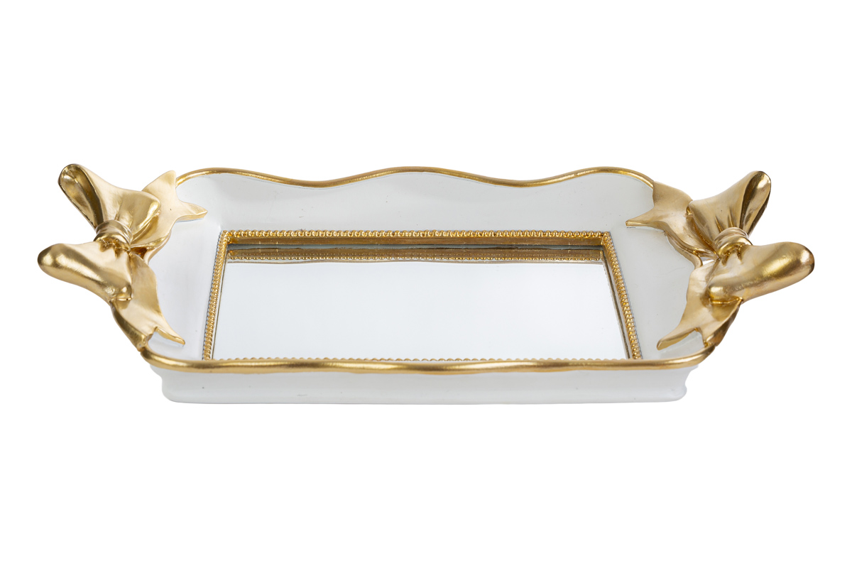 Vassoio in resina specchiato con fiocchi dorati - H.5.5x17x31 cm - Le Stelle