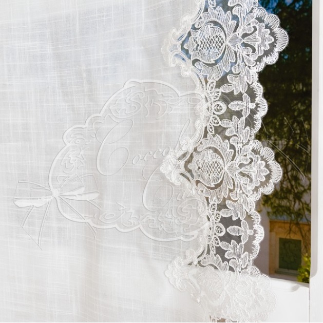 Tenda in poliestere con pizzo trilaterale bianco Diana - 140x300 cm - Coccole di casa