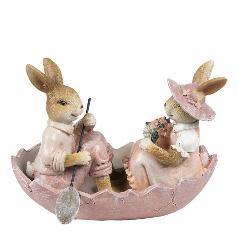 Coniglietti innamorati su barchetta - 13x9x10 cm - Clayre & Eef