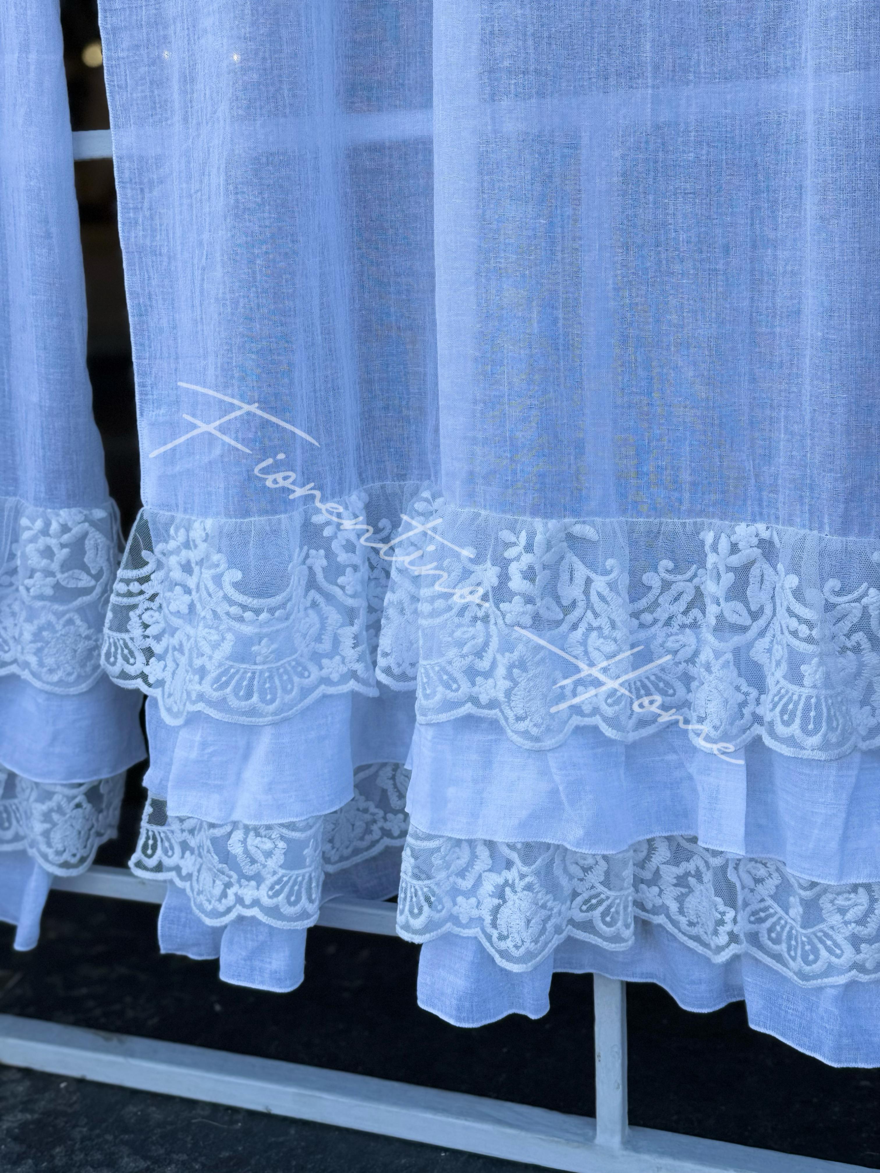 Vetrage in garza di cotone e pizzo Royal con balze bianco - 65x190 cm - Charme Home Textile