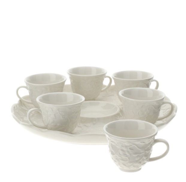 Vassoio c/ 6 tazzine da caffe in porcellana - diam.26 cm - Hervit
