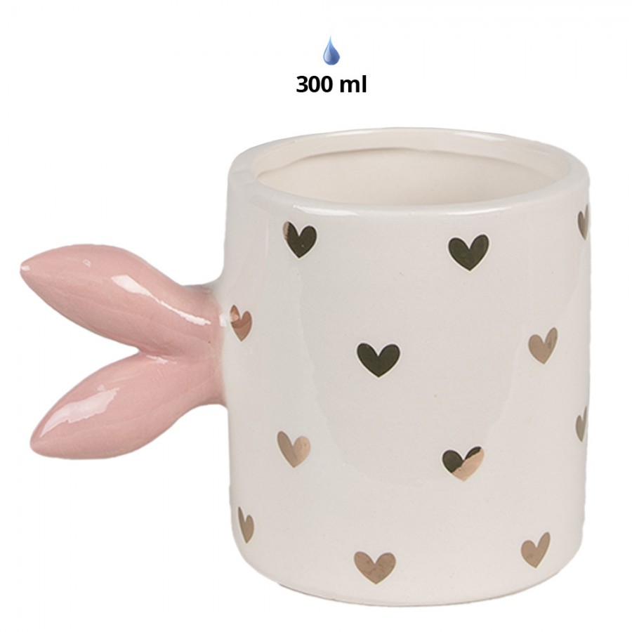 Tazza in ceramica a pois c/manico orecchie coniglio - H.13x9 cm - 300 ML - Clayre e Eef