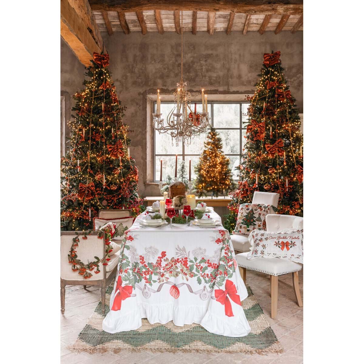 Tovaglia con gala in cotone - Collezione Sinfonia Natalizia - 180x270 cm - Blanc Mariclo