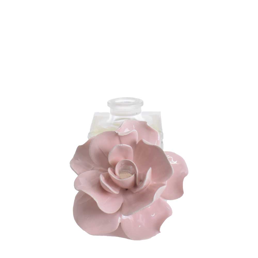 Profumatore d'ambiente con rosa in ceramica col. Rosa - H.13 cm - Melaverde