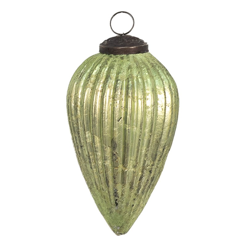 Decorazione natalizia in vetro verde con laccio in corda - diam.7 cm - Clayre & Eef