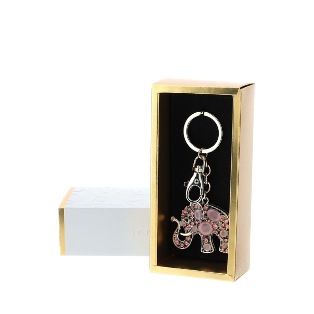 Portachiavi elefantino argento con pietre colorate c/astuccio - 5x12 cm - Hervit