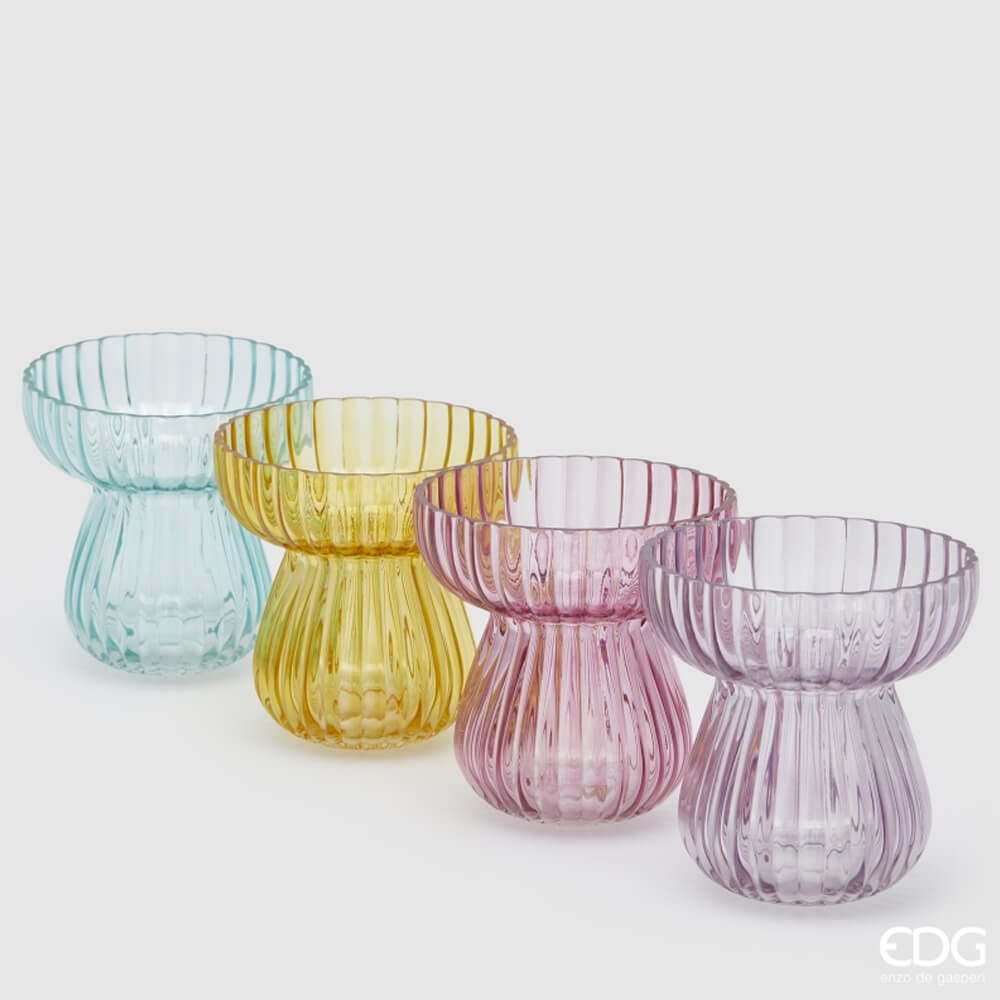 Vaso righe biforma in vetro - 4 colori ass - H.15 cm - EDG