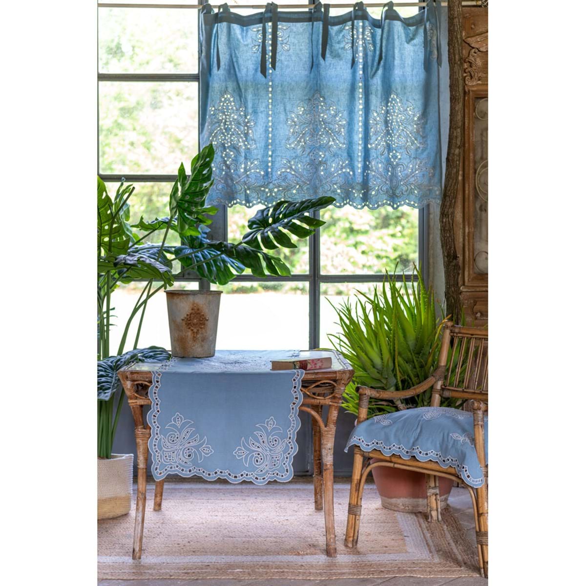 Mantovana in cotone e lino azzurro - Linea Brezza di Sangallo - 90x140 cm - Blanc Mariclo