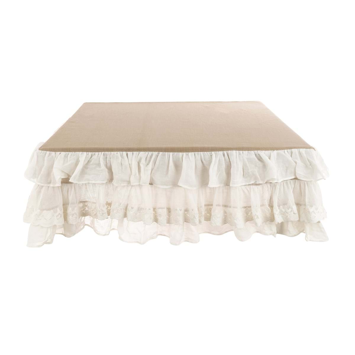 Tovaglia con gale in juta lino e cotone con balze - Linea Dentelle - 120x120 cm +45 cm di balza - Blanc Mariclò